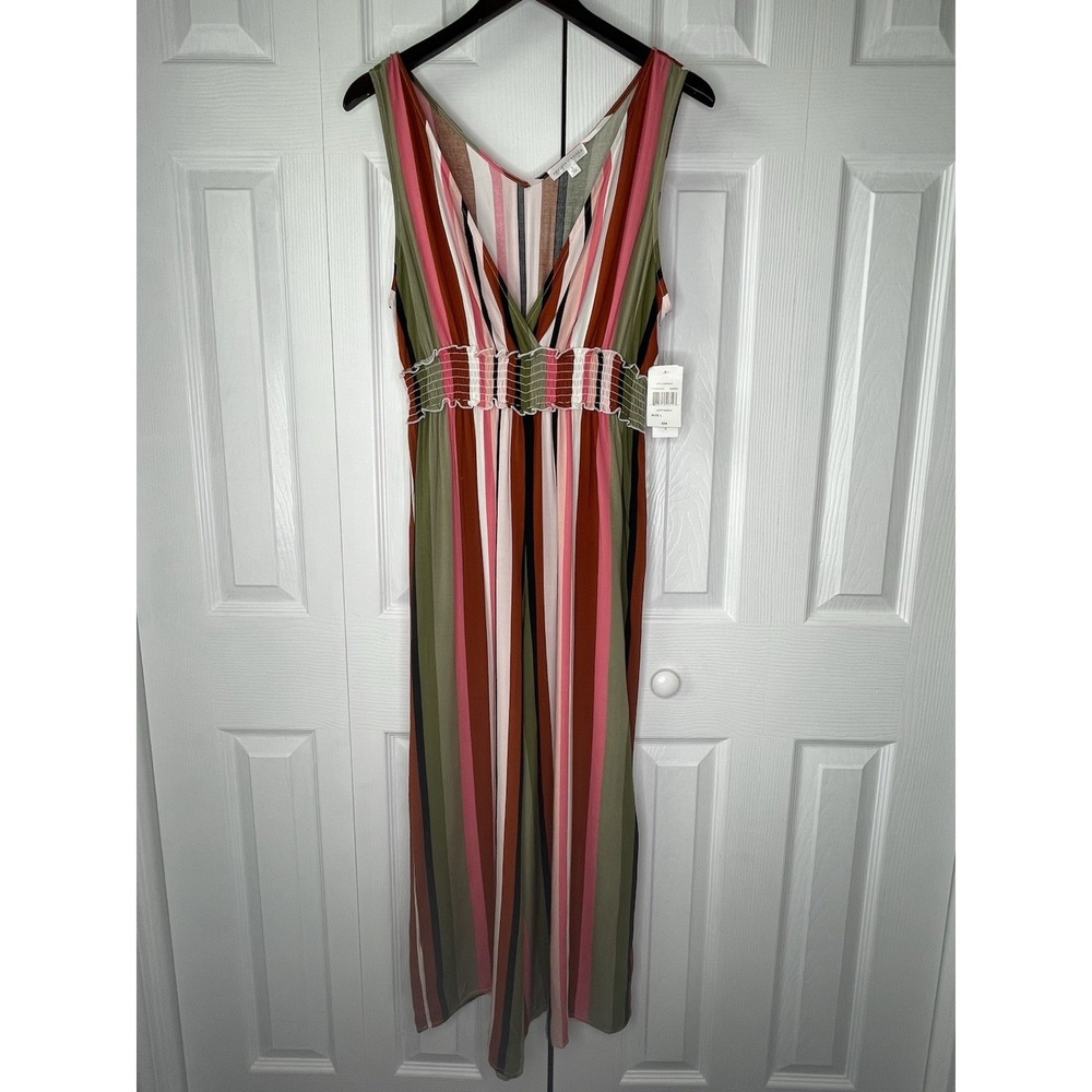 Society + Stitch Womens Stripped‎ Jumpsuit Wide leg Pants L  NWT